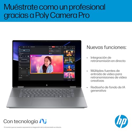 HP Omnibook X Flip - Ordenador portátil Convertible de 16" 3K OLED táctil Ryzen AI 7 350, 32GB RAM, 1TB SSD, AMD Radeon 860M Graphics, Windows 11 Home, Silver - Teclado QWERTY Español