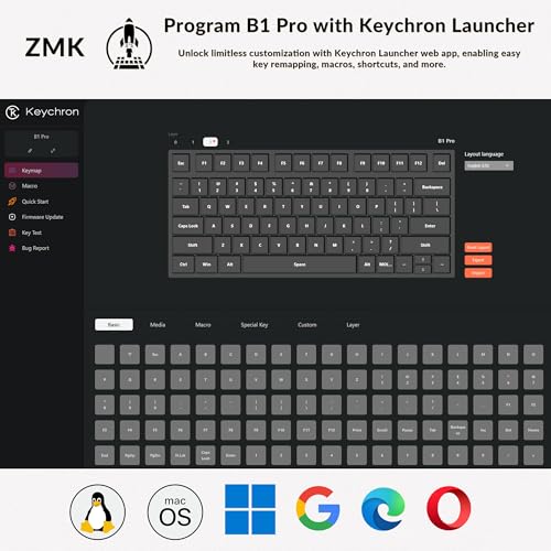 Image of Keychron B1 Pro Ultra-Slim ZMK /Launcher Wireless Bluetooth 2.4 GHz /Wired Connection Keyboard for Mac Windows Linux - Retro Red
