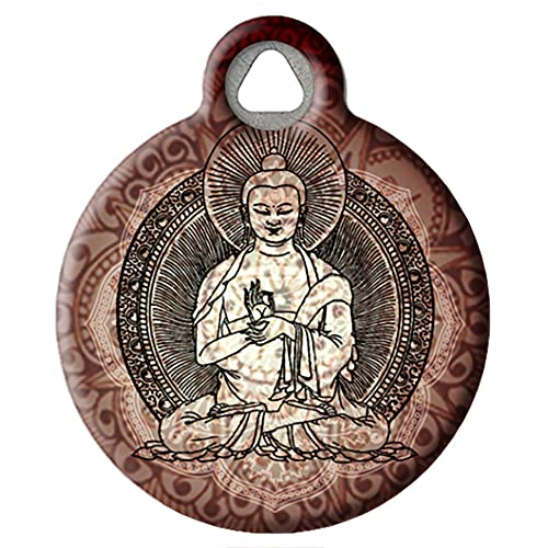 Dog Tag Art Buddha Religious Pet Id Tag For Dogs And Cats, Silent Polymer Coated Stainless Steel Nametag With With Customized Identification Information - Large 1.25" Diameter #TOP9