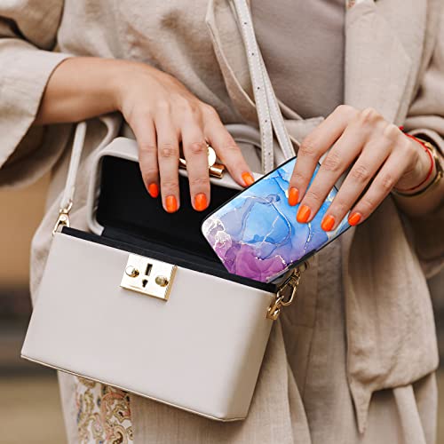 Image of Credit Card Holder, Mini Aluminum Card Wallet RFID Blocking Slim Metal Hard Card Case for Women Men, Blue Purple Marble