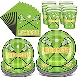 Package Quantity: the lacrosse party decorations package includes 25 paper cups, 25 pcs of 7 inch plates, 25 pcs of 9 inch plates, and 100 napkins, enough for 25 guests Lacrosse Sport: our lacrosse party supplies are suitable for birthday parties for...