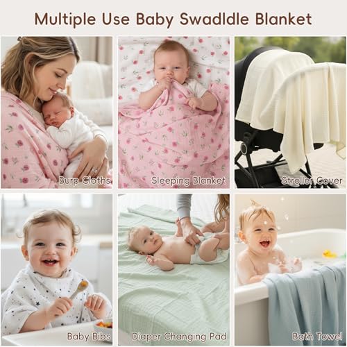 Image of david's kids 4 Pack Baby Muslin Swaddle Blankets 47 inch x 47 inch, 100% Cotton Swaddle Wrap for Boys Girls, Ultra Soft Breathable Receiving Blanket for Newborns, Dusty Blue & Sage Green & Grey & Sepia