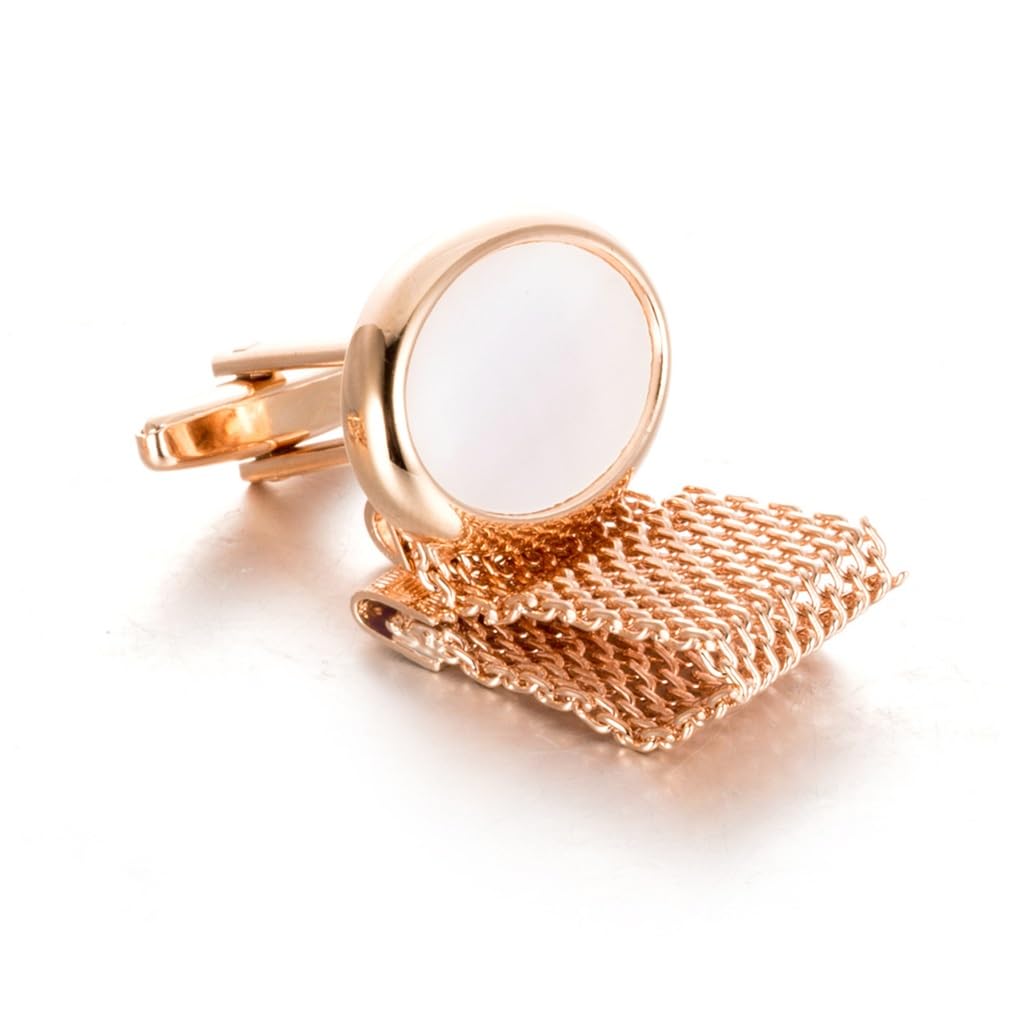 Gemelos Cadena De Oro Rosa Clavos Incrustados Con Puños De Concha Ovalada Botones Nobles