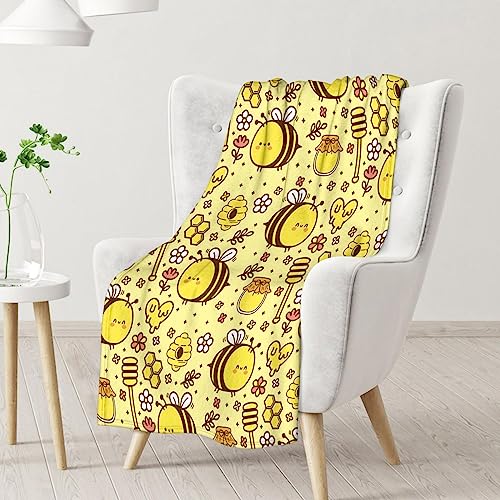 Bee Blanket Gifts, 40"x50" Cute Bee Print Throw for Women Girls, Soft Cozy Warm Flannel for Sofa Bed