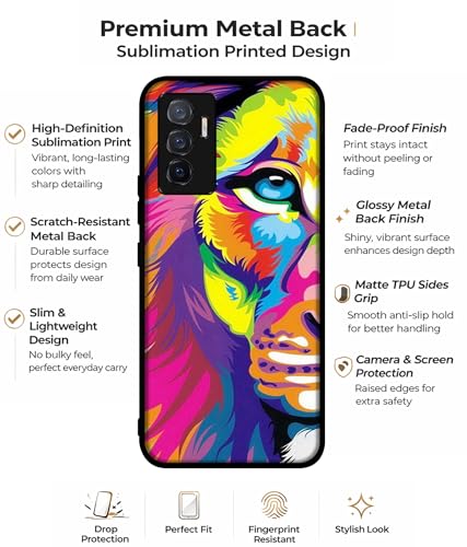 Image of Lion Design Premium 2D Printed Metal Back Case Cover for Vivo V23E 5G / Y75 4G