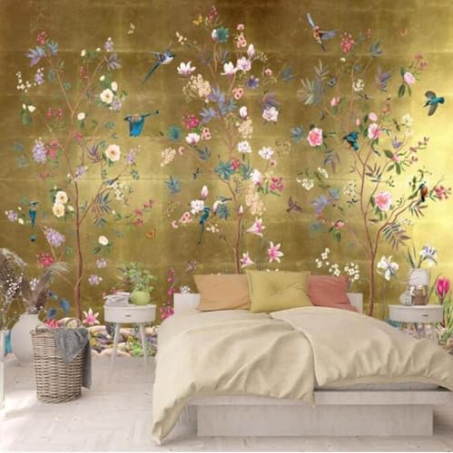 XLMING Rétro Créatif Arbres Fleurs Oiseaux 3D Papier Peint Luxe Décoration Manger Adulte Intérieure Salon Canapé Chambre Fond TV Mur-350cm×256cm