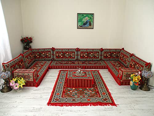 Arabic U Shaped Floor Sofa, Arabic Floor Seating, Arabic Majlis Sofa, Arabic Couches, Arabic Living Room Furniture #TOP28