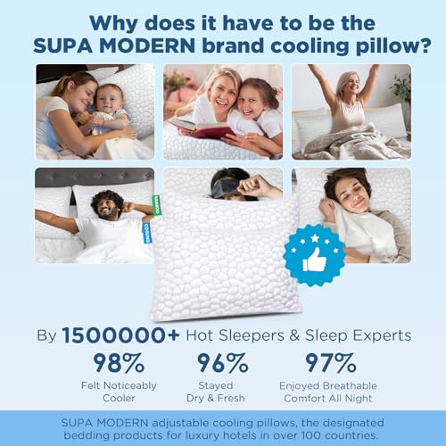 SUPA MODERN Cooling Bed Pillows for Sleeping 1 Pack Shredded Memory Foam Pillows Adjustable Cool Pillow for Side Back Stomach Sleepers Luxury Gel Pillows Standard Size with Washable Removable Cover