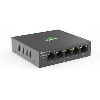InHand Networks 5 Port Gigabit PoE Switch 4X PoE+ 52W Unmanaged Ethernet Network Switch Metal Housing Fanless Silent VLAN Function Plug & Play for IP Cameras VoIP Home Office