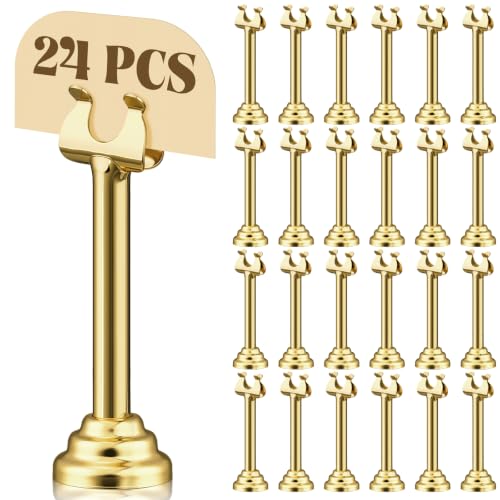 Image of 24 Pcs Gold Metal Table Number Holders 3.15 Inch Wedding Place Card Holders Bulk Harp Clip Table Sign Stands Card Holder for Memo Notes Menu Wedding Restaurant Birthday Decor