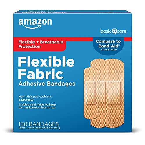 Amazon Basic Care Flexible Fabric Adhesive Bandages, First Aid and Wound Care Supplies, Assorted...