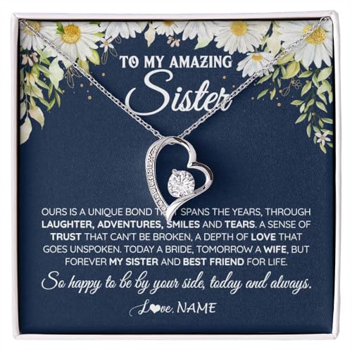Yametee Personalized To My Sister Necklace From Brother Sister Not Even Time Floral Sister Birthday Graduation Christmas Customized Message Card