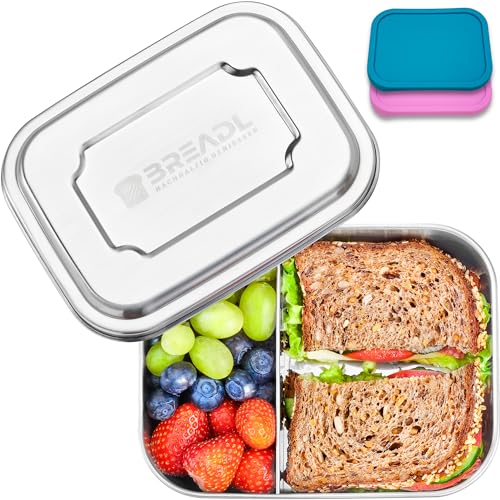 BREADL Edelstahl Brotdose, Feste Trennwand und 2...