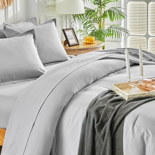 Image of Kids Comforter Sheet Set - Soft and Breathable Bed Set Includes Quilted Comforter, Fitted Sheet, Flat Top Sheet, Pillowcase and Pollowshams For Boys Girls - 7 Pieces Bed in a Bag Full Szie Gray