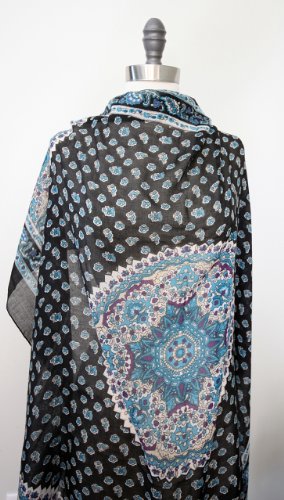 Anika Dali Women's Delicate Boho Black & Blue Floral Bandana Square Neck Scarf4