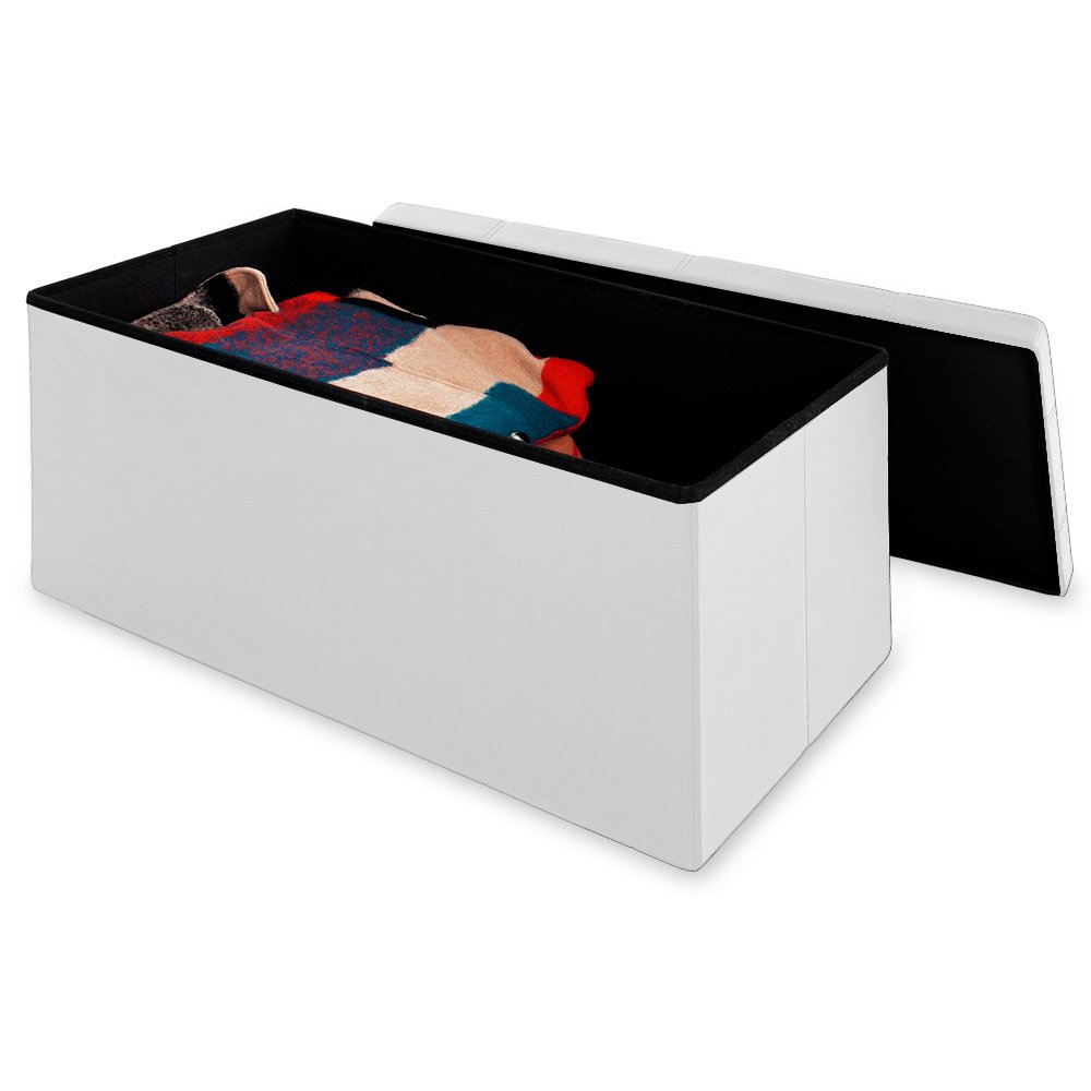 Banc De Rangement CASARIA Blanc - 80x40x40 Cm - Siège Coffre 100L Pliable Pour Salon Ou Chambre