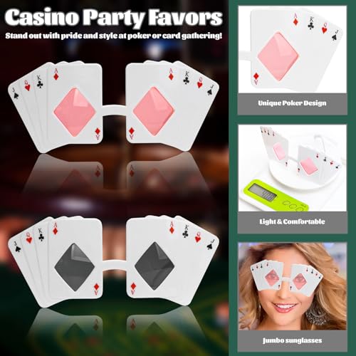 6 Pcs Poker Themed Sunglasses, Playing Card Glasses Ace Eyewear Casino Poker Night Gift Accessories for Adult Man Woman Costume Casino Theme Party Favors Supplies, Black & Pink Lens3