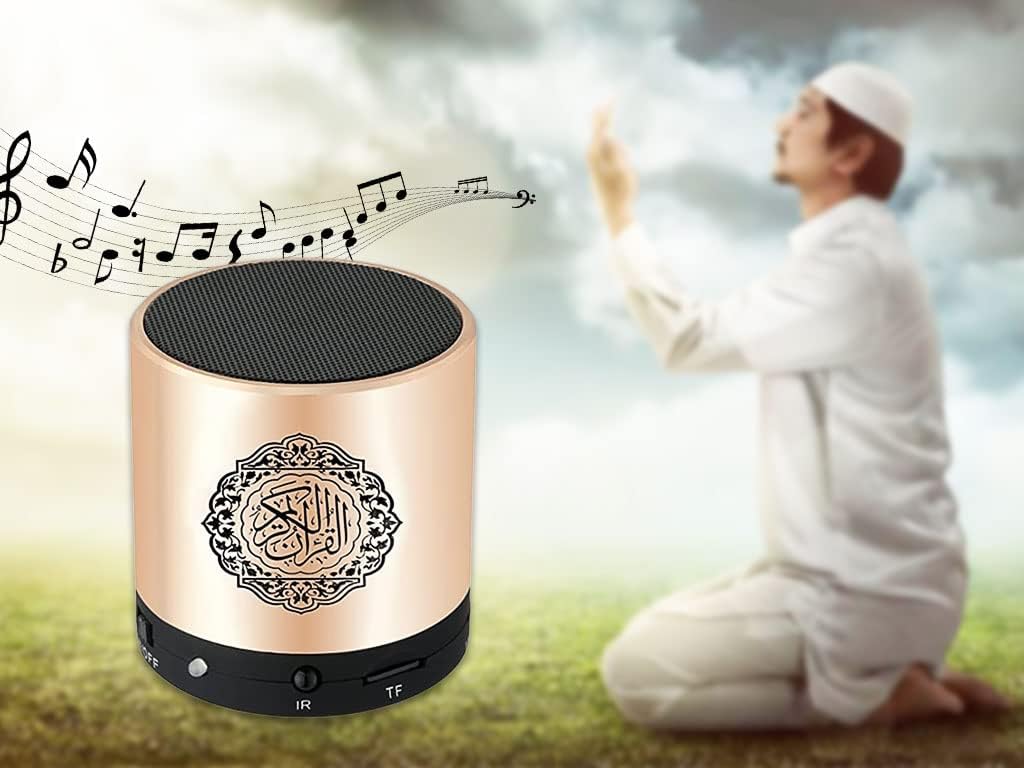 Ramadan Portable Digital Quran Speaker, Anlising Quran Speaker MP3 Player with Remote Control, Quran Translator, USB Rechargeable, 8GB FM Radio, Over 18 Reciters and 15 Translations Available(Gold)