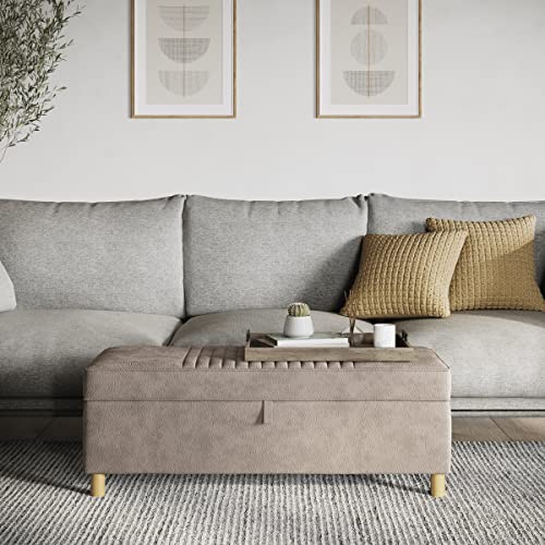 Lavish Home Storage Ottoman - Suede Upholstered Footrest, Linen Chest, or Bench Organizer with Lift Top for Bedroom, Living Room or Entryway (Gray)