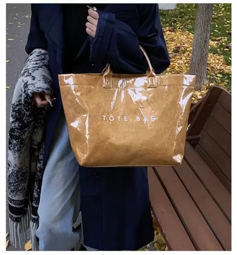 Image of Large Tote Bags for Women PVC Clear Totes Bag Plastic Carry All Bag Kraft Paper Shoulder Handbag Hobo for Work Travel