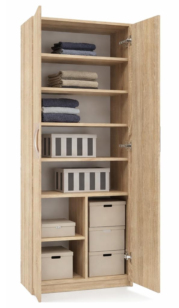 Armoire Multi-usages avec 2 Portes et 8 Compartiments - Bibliothèque - Armoire de Bureau - Armoire de ménage - 180 x 74 x 35 cm (Sonoma)