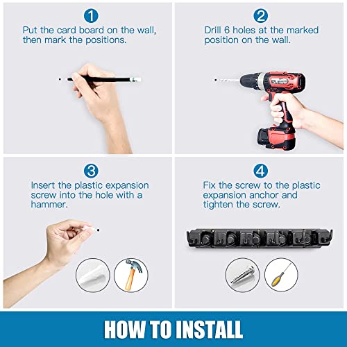 ibell 2 Pack Broom Holder Wall Mounted, Mop Holder Wall Hanger with 10 Position 12 Hooks - Image 4