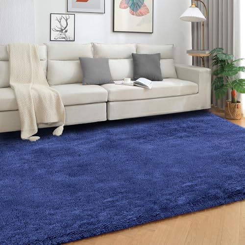 SOANNY Living Room Area Rug, Navy Blue Small Soft Fluffy Shaggy Solid Carpet for Bedroom Dorm Bedside Lounge Office Non-Slip - Image 2