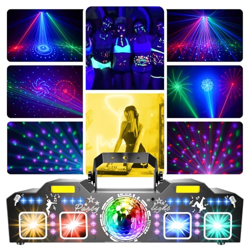 Tomshine Jeux de Lumière DMX 5 en 1, 150+ Combinaisons d'Effets et Boule Magique 15 Couleurs, 12x Lumière Noire UV et 2x Stroboscope Doré, Faisceau Étoile...