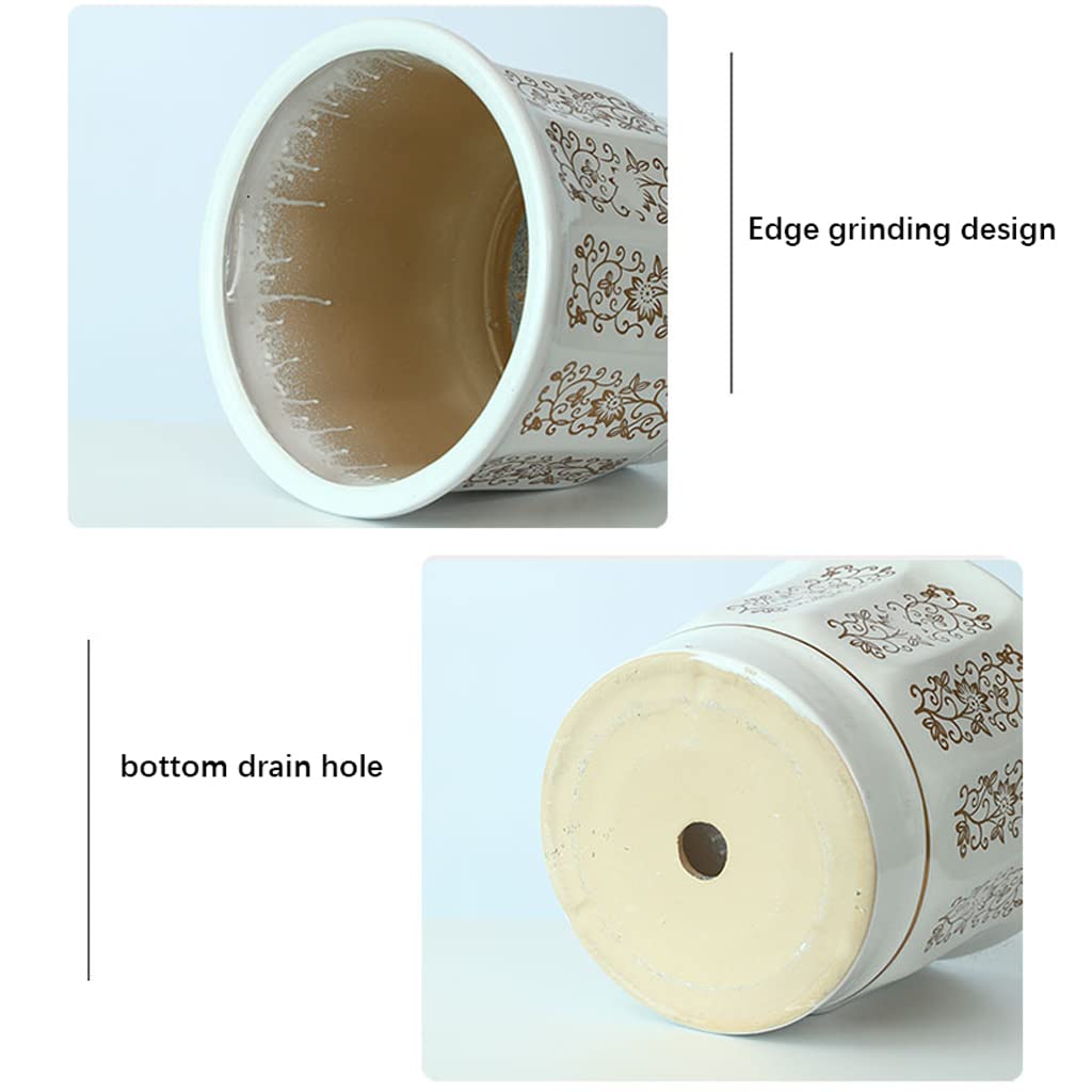 Vasi da Giardino Fioriere in Ceramica a rombo, Vaso per Piante da Interno Moderno da 10/13/15 Pollici con Foro di drenaggio e Vassoio, Motivo Platino