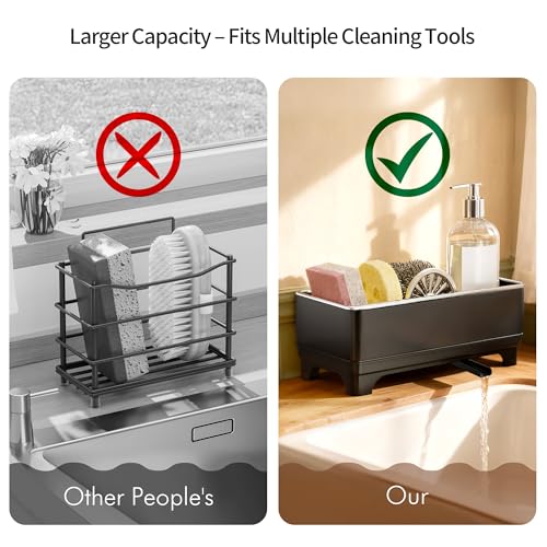 Image of MOUKABAL Sponge Holder for Kitchen Sink, Rustproof Stainless Steel Black