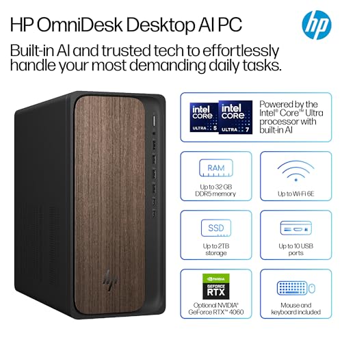 HP OmniDesk AI Tower Desktop PC | Intel® Core™ Ultra 7 265 Processor | 16GB DDR5 RAM | 1TB SSD | Intel® Graphics | Windows 11 Home | Dark Wood and Jack Black | M03-0003sa - Image 6