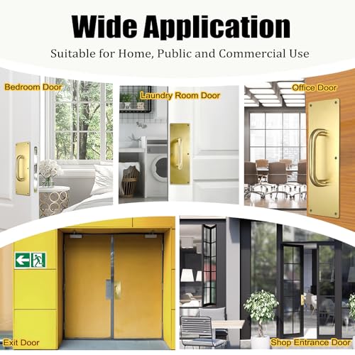 Image of Sumnacon 1 Set 12 inch Stainess Steel Door Handle Pull & Push Plate - Heavy Dutyr Gold Gate Handle Bar for Home /Office /Warehouse /Public,Suitable of Wooden /Composite Door with Screws,Brushed