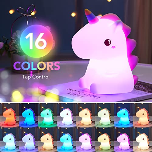 Mubarek Unicorn Night Light For Kids Lamp,16 Colors Kids Night Light Cute Lamp, Silicone Rechargeble Baby Night Light, Kawaii Unicorn Kids Night Lights For Bedroom, Unicorns Gifts For Girls Room Decor #TOP1