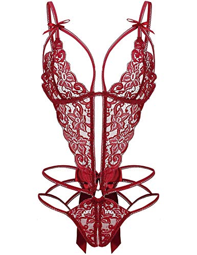 EVELIFE Body Donna Sexy Pizzo Collo Profondo V Babydoll Uno Pezzo...