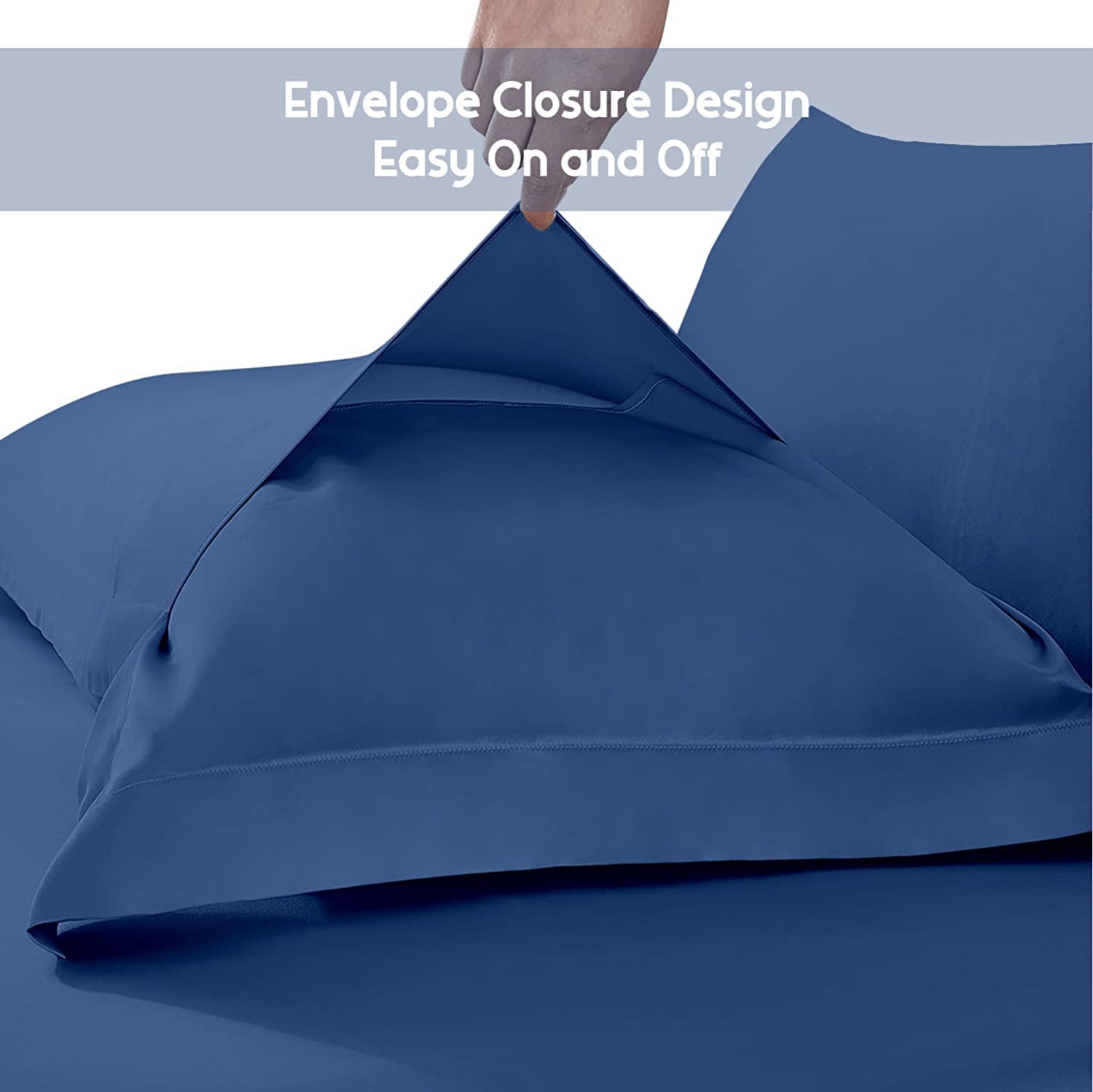 Juego de 4 fundas de almohada Oxford 100% algodón egipcio, 400 hilos, suaves y frescas, calidad de hotel (75 cm x 150 cm), paquete de 4 fundas de almohada para dormitorio, color azul marino sólido