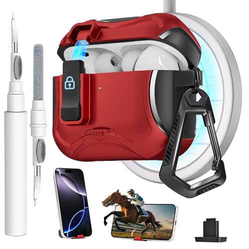 Meiyasy AirPods Pro 3�p�P�[�X ���S�ȃ��b�N�N���b�v�Ɠd�b�X�^���h�t�� Magsafe�Ή� �N���[�j���O�L�b�g�ƃL�[�`�F�[���t�� Apple AirPod Pro 3 Generation 2025�p (���b�h)