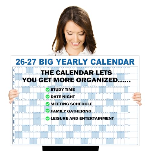 Image of 2026-2027 Dry Erase Wall Calendar - July 2026- June 2027, 35.2 inch x 50 inch, Extra Large Yearly Wall Calendar 2026-2027, 12-Month Note Section & 365 Daily Block, 10 Round Stickers, Perfect for Home, Office and School