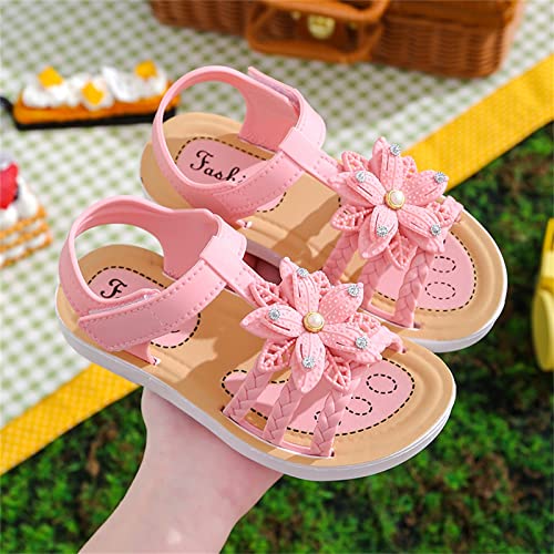 Flower Sandals for Girls, Open Toe Soft Flat Shoes Fashion Comfortable Bow Lightweight Girls Princess Dress Shoes (Pink, 4-4.5 Years Little Child)4