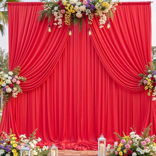 Image of 20ftx12ft Wrinkle Free Red Backdrop Curtain for Parties, 4 Panels Silky Polyester 12ft Long Photo Backdrop Drapes Back Drop Cloth for Wedding Birthday Party Christmas Photography Background