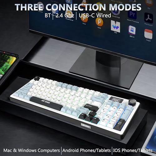 Image of Ant Esports Apex 300 Tri-Mode (2.4GHz-BT-Wired) 5Layer Gasket Mount Mechanical Keyboard, 95Key Anti-Ghosting + Knob, OLED Display, RGB, KTT Hot-Swap Switches,1000Hz Polling, 4000mAh for PC Mac Laptops