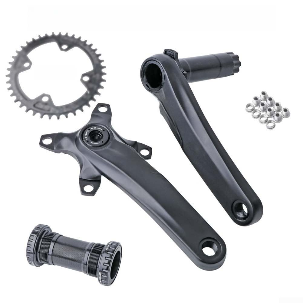 Honseadek Bielas huecas 104Bcd 32-36T, aleación 6061/7075, 170 mm de longitud, factor Q 160 mm, para bicicleta de carretera Mtb de 9 a 12 velocidades, plato único, negro (36T)