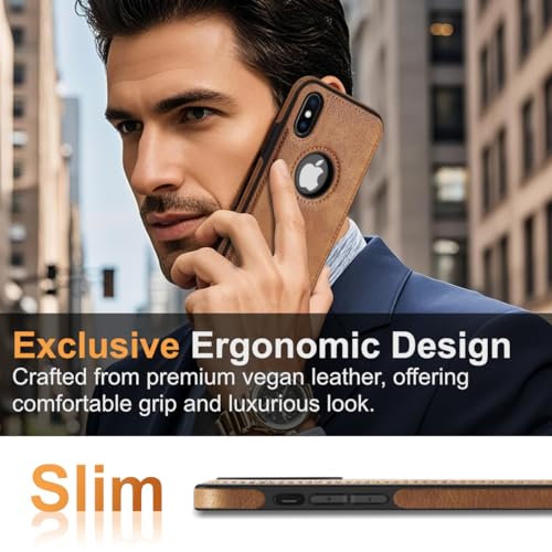 DOGODON Design Compatible with iPhone Xs Max Case Luxury Leather Business Vintage Slim Non-Slip Soft Grip Shockproof Protective Cover (2018) 6.5 Inch (Brown) by DOGODON - Image 2