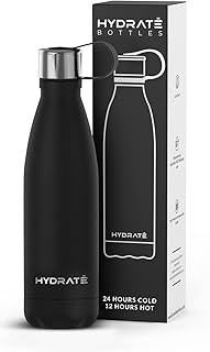 HYDRATE Super Insulated Stainless Steel Water Bottle - 500ml - Bpa Free Metal Water Bottle, Leakproof, Reusable Vacuum Drinking Thermos Flask - 24 Hours Cold & 12 Hours Hot Water Bottle