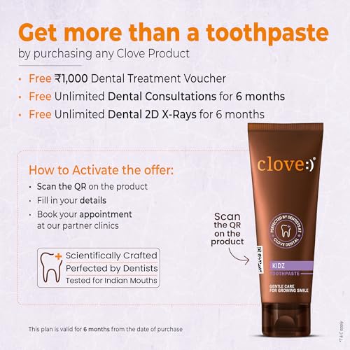 Image of Clove Kidz combo, FREE ₹2000 Dental Treatment /Services With Every Pack, Kidz Toothpaste with ultra soft tooth, Color Changing, Cavity protection, 4160 dupont tynex bristles, Purple