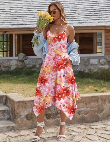 Image of Zeagoo Women Summer Midi Dresses 2026 Hawaiian Bohemian Beach Cover Up Sundress Spaghetti Strap Casual Dress with Pockets