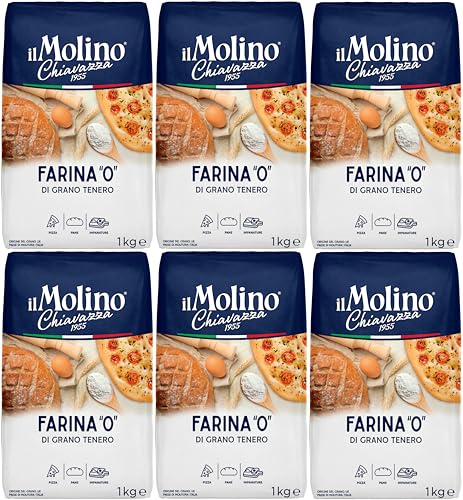 il Molino Chiavazza Type '0' Soft Wheat Flour 1kg - Pack of 6 | Italian Type 0 Strong Bread Flour | Multipurpose Flour Ideal for Breads, Pizza & Focaccia
