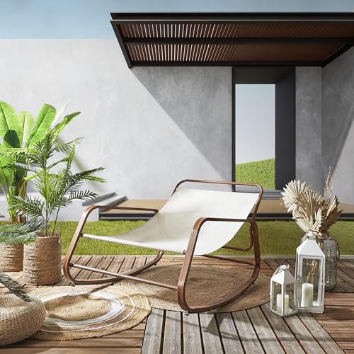 HOME DECO FACTORY - HDO7309 Sillón Mecedora Miami Blanco Imitación Madera, Mobiliario de Exterior, 92x69x130 cm, Altura de Asiento 46 cm, Beige Marrón - imagen 11