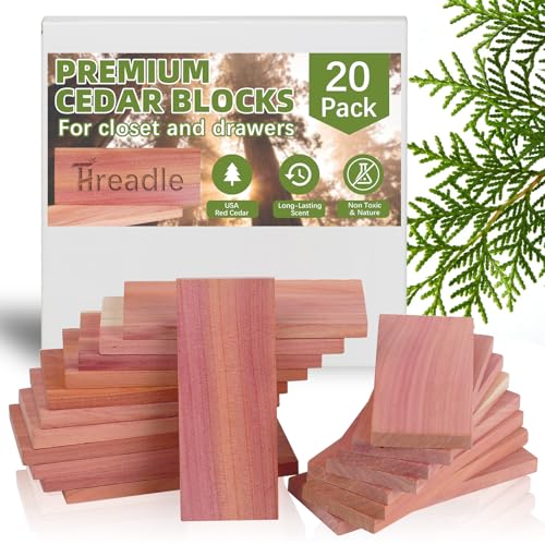 Natural Red Cedar Blocks for Clothes Storage, 20 PCS Drawer Freshener, Cedar Blocks for Closet, Storage Bags, Cabinets
