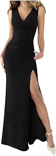 Women's Side Split Evening Dress Deep V-Neck Sleeveless Maxi Dresses Long Formal Wedding Guest Dresses Evening Dress