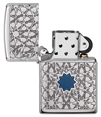 Zippo, Windproof Lighter, Arabic Star Pattern, Silver, Highly Polished Chrome, Deep Carve Epoxy Inlay, Refillable, Gift Box - Image 4